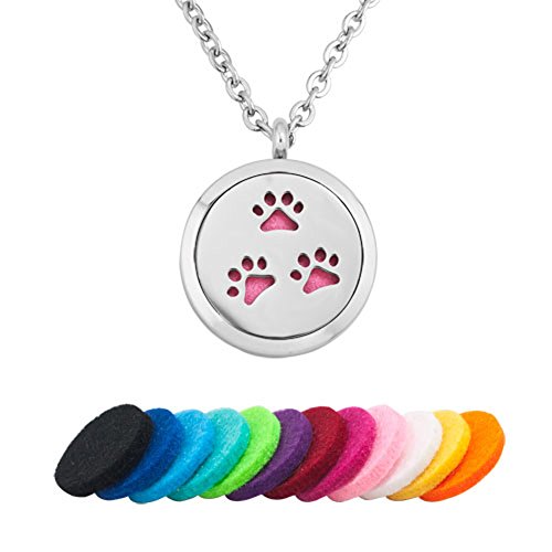 LovelyCharms Pet Paw Aromatherapy Essential Oil Diffuser Necklace with 12 pcs Refill Pads Stainless Steel Perfume Locket Necklace LovelyCharms Pet Paw Aromatherapy Essential Oil Diffuser Necklace with 12 pcs Refill Pads Stainless Steel Perfume Locket Necklace