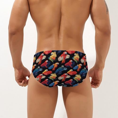Parrots Birds Printed Swim Briefs for Men Sexy Bikini Swimwear Elastic Beach Trunks Bathing Suit3