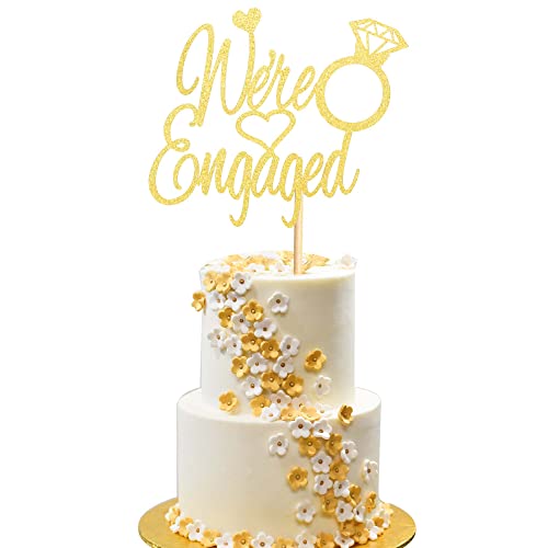 Arthsdite We're Engaged Cake Topper Bridal Shower Cake Pick Decorations For Wedding Engagement Theme Party Decorations Supply - Gold Glitter #TOP16