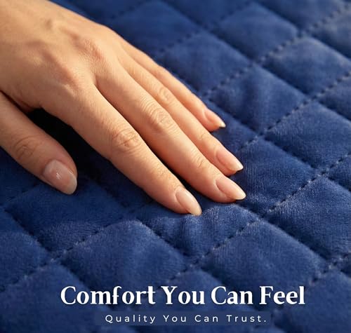 Image of VAS COLLECTIONS 3 Seater Quilted Velvet Sofa Cover with Tassels | Soft Washable Sofa Protector for Living Room | Elegant Furniture Cover for Home Decor (Blue)