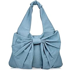 #Y Light Blue Bow Canvas Tote Bag