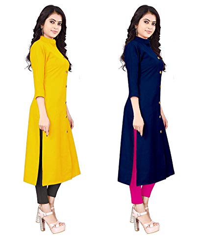 Image of NATEK Women's Cotton Straight Plain Kurtis Combo Pack of 2