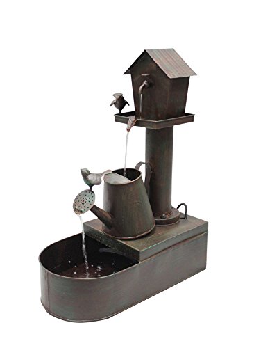 Alpine Corporation MAZ260 Outdoor Rustic Birdhouse Watering Can Floor Fountain, 24