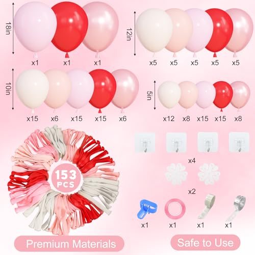 Image of Amandir 153pcs Red and Pink Balloons Arch Garland Kit Different Sizes