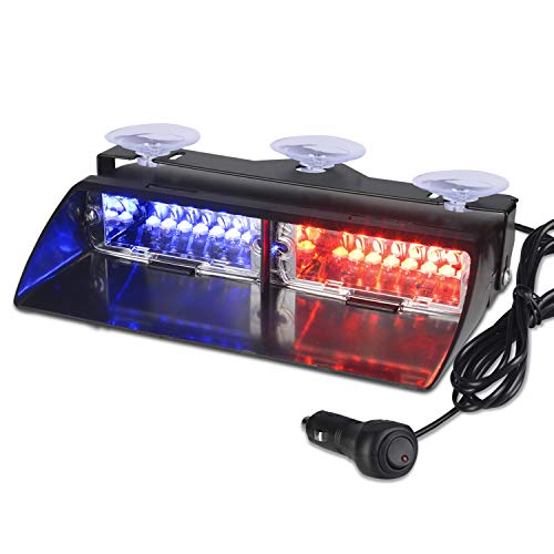 NISUNS 16 LED High Intensity LED Law Enforcement Emergency Hazard Warning Strobe Lights 18 Modes for Interior Roof/Dash/Windshield with Suction Cups (Red/Blue)