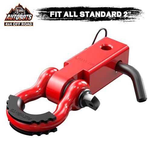 AUTOBOTS Tow Hitch Receiver 2", 45,000 Lbs Break Strength Heavy Duty Receiver with 5/8" Screw Pin, 3/4 Shackle, Towing Accessories for Vehicle Recovery Off-Road Red&Red