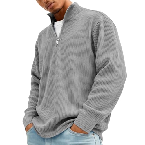 Corduroy Shirt Men Vintage 1/4 Zip Mock Neck Quarter Zip Men Polo - image 3