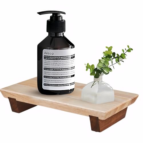 Wood Risers for Decor Display, Bathroom Counter Sink Decor, Dish Soap Tray Wood Tray for Kitchen Counter, Small Wooden Soap Stand, Pedestal, Soap Dispenser Stand Farmhouse Decor (Brown, 24.5cm)