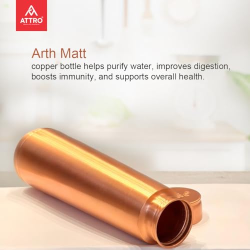 Image of ATTRO Arth Copper Bottle Design Boosts Immunity Leakproof & Lightweight |Anti-Bacterial, BPA Free with Secure Cap for School, Travel, Gym & Work 900ml Matt