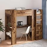 Mandloder Cadre de Lit Superposé avec Bureau Intégré, Bois Ancien, 100x200 cm, Design Gain de Place Durable, pour Chambre d'enfant ou Adulte, avec Échelle et Rangement