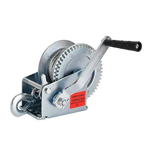 Image of Heavy Duty Hand Winch 3500 lbs with 32 ft Steel Wire Rope, Hand Crank Strap Gear Winch with Steel Wire, for ATVs Boats Trailers Trucks Auto Marine