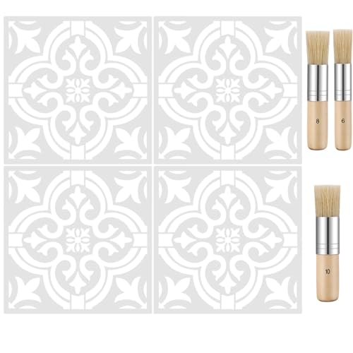 Set of 7, Tile Stencil and Wooden Stencil Brush, findTop