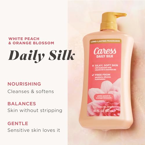 Image of Caress Body Wash With Pump Daily Silk White Peach & Orange Blossom Body Soap for Noticeably Silky, Soft Skin 30 fl oz, 4 Pack