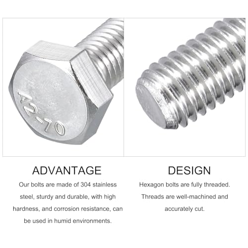 Image of METALLIXITY Hex Bolts (M8-1.25x80mm) 6Pcs, 304 Stainless Steel Coarse Fully Threaded Hex Head Screw Bolt Machine Screws - for Furniture Repair, Silver