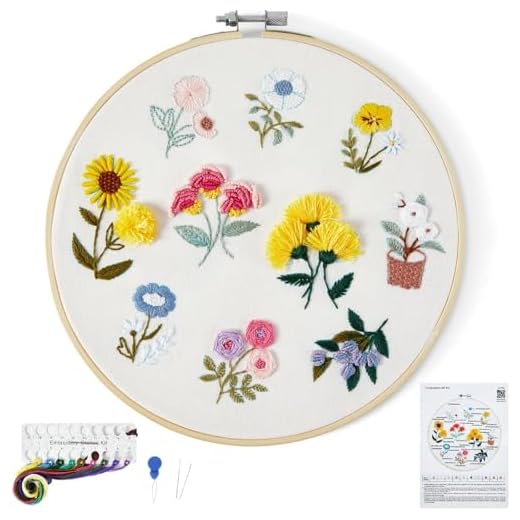 Embroidery Kit for Beginners Adults, Cute Flowers Embroidery Starter Kits, Floral Stamped Cross Stitch Kits for Beginner Adults Craft Kits for Women, Entire Set of Embroidery Supplies & Video Tutorial