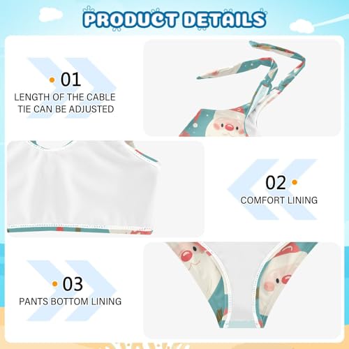Ho Ho Ho Pattern Funny Christmas Girls 2 Piece Kids Bikini Set Scoop Neck Swimsuit Swimming Suits Adjustable Strap4