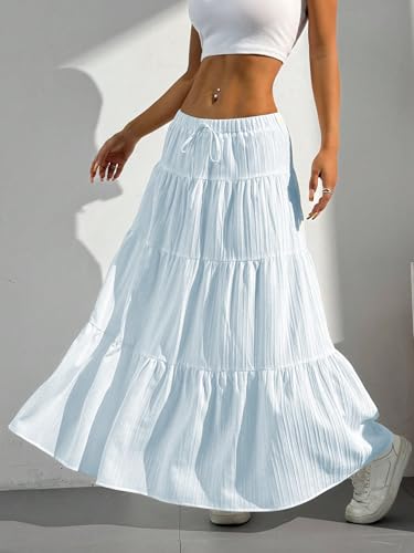 Image of Verdusa Women's Long Maxi Skirt Boho Flowy Flared Ruffle Skirts 2026 Beach Vacation Summer Going Out Outfits