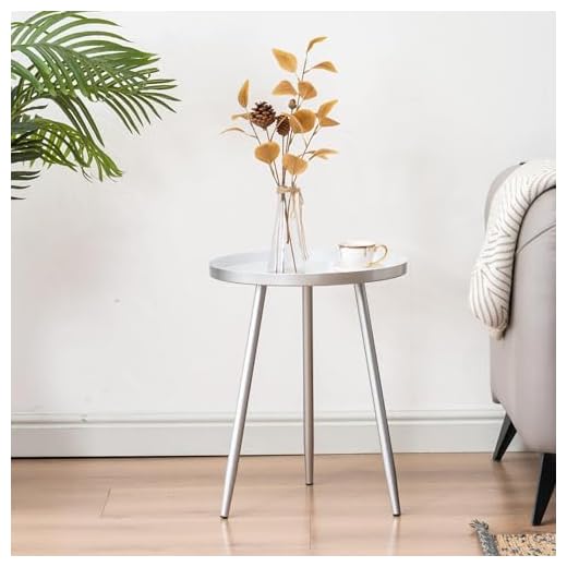 Apicizon 16" Round Side Table, Sliver End Table for Living Room, Bedside, Mid Century Modern Coffee Table or Circle Accent Table for Small Spaces, Metal Nightstand (Silver)