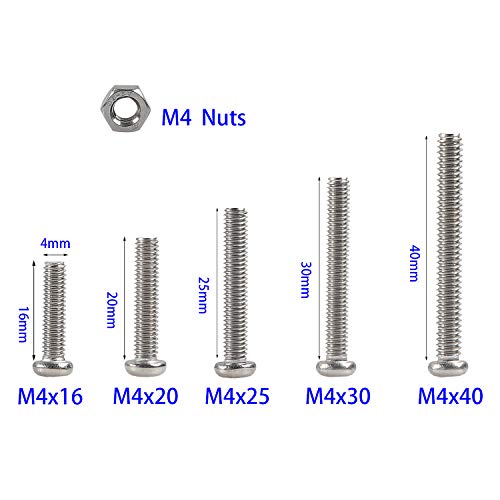 Rshuhx 200PCS M4 Bolts and Nuts Machine Screw and Nut 304 Stainless Steel Cross Pan Head Machine Round Head Screws Assortment Kit for Machine Furniture Toy Electronic Products Repair Fastener - Image 2