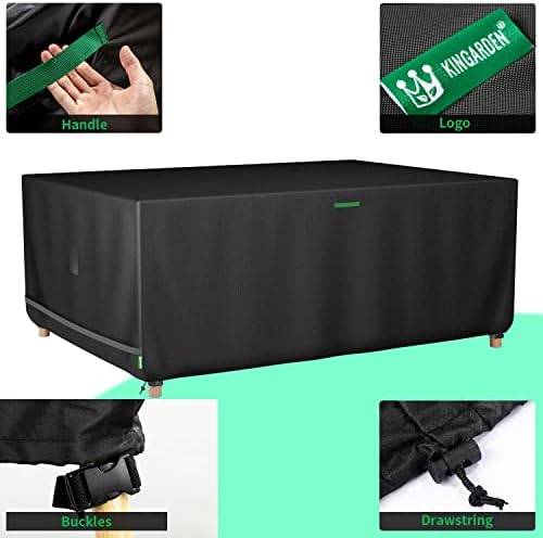 KINGARDEN Garden Furniture Covers Waterproof, Upgraded 600D Heavy Duty Oxford Fabric Garden Table Cover with Air Vent Cube Windproof Patio Furniture Set Covers with 4 Windproof Buckles 180x120x74cm