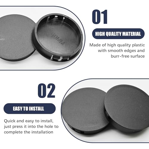 Image of 5 Pieces Plastic Hole Plugs, Black Panel Knockout Locking Plugs, Flush Panel Keyhole Plugs, Screw Covers for Furniture Cabinets Recessed End Caps(60mm)