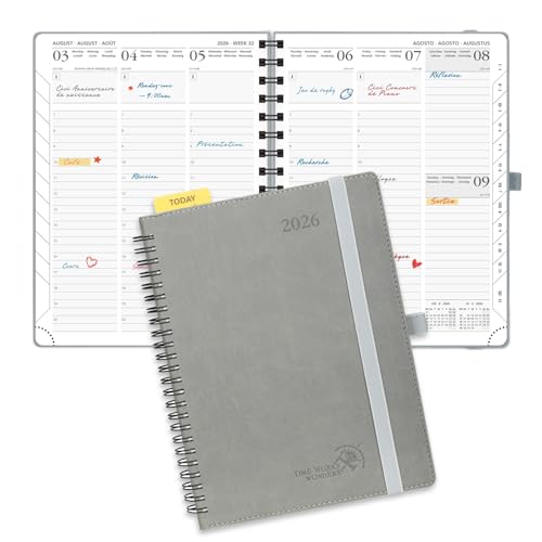 POPRUN Agenda Settimanale 2026 Verticale Spirale, 22 x 16,5 cm,
