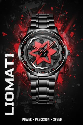 Image of Men's Quartz Watch with Rotating Alloy Wheel Dial | Car Wheel Watch for Men & Boys, Black Stainless Steel Bracelet, Hands Spinner Watch Design