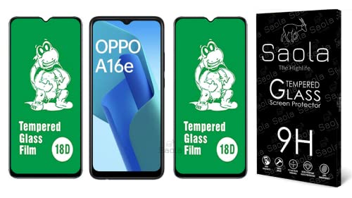 Image of Saola 18D Tempered Glass With Inbuilt AirBag Borders For Oppo A16e (Pack Of 2) with Free Installation Kit. Full screen Coverage - 6.52 inch