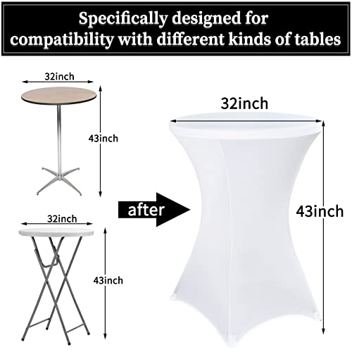 5 Pack Cocktail Spandex Stretch Square Corners Tablecloth 32 X 43 Inch, White Stretch Cocktail Table Cover Fitted High Top Tables, Cocktail Table Covers For Bar Wedding Birthday Banquet Party #TOP2