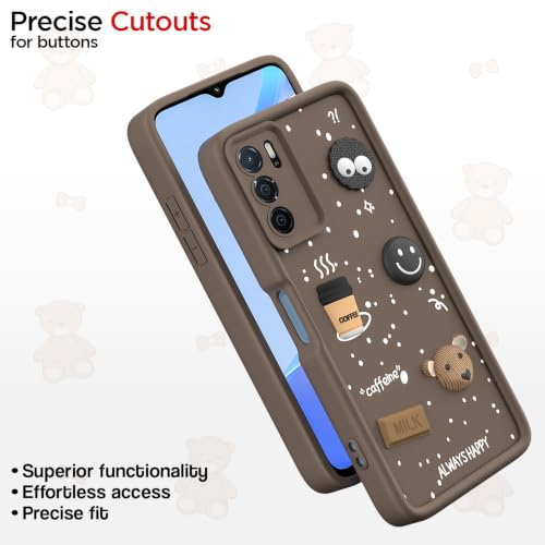 Image of Pikkme Back Cover for Oppo A16 | 3D Bear Silicone Cute & Fun Coffee Cartoon | Full Body Protection Bumper Case (Brown)