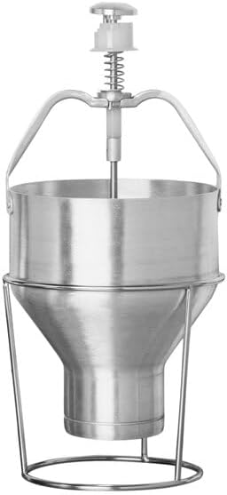 Dispensador profesional de masa de aluminio de 88 onzas con soporte, plata, forma redonda, para panqueques y gofres, tasa de dispensación de 0.7-2