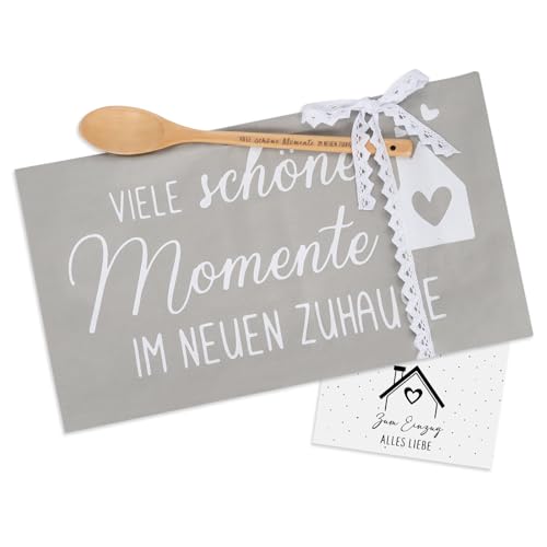 ZJKUBOIS Geschenk zum Einzug - Viele Schöne Momente im Neuen Zuhause Geschirrtuch, Kochlöffel aus...