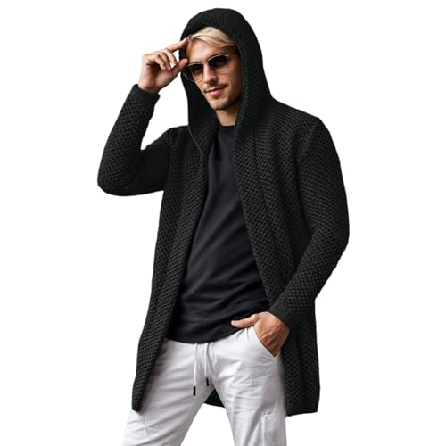 Cardigan homme en tricot léger veste longue à capuche en laine