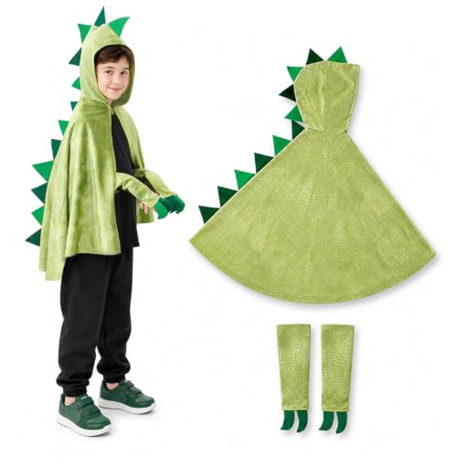 Festicy Dino Kostüm Kinder 120-130 cm I Dinosaurier Umhang mit Krallen