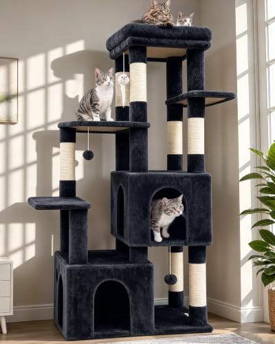 Image of Globlazer Cat Tower for Indoor Cats, Heavy Duty Cat Trees for Large Adult Big Cats Maine Coon Cat Tree Tower with Scratching Post, Extra Large Top Perch, Cat Condos, F61, Dark Grey, 61inch