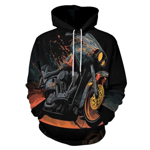 Sweat à capuche moto avec imprimé flamme 3D pour hommes et femmes