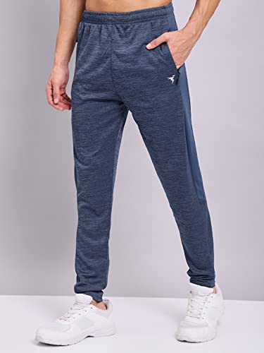 Image of TECHNOSPORT Men's Melange Slim Fit Techno Dry Trackpants Drawstring 2-Pocket Polyester Joggers for Gym Running Workout UPF50+ Anti Odour