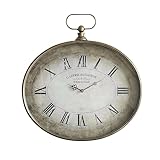 Perisoul Large Decorative Wall Clock - 20 inch, Distressed Gold, Oval Pocket Watch Design, Roman Numerals, Battery Operated, Large Antique Style for Living Room, Kitchen, Bedroom Decor