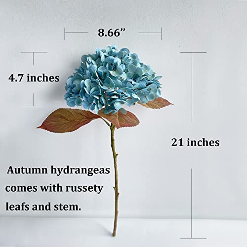 Yalzonemet 3 Pcs Peacock Blue Artificial Hydrangea Flower 21'' Lifelike Real Touch Latex Hydrangea Faux Large Silk Hydrangea For Home Party Outdoor Wedding Decor Flora Table Centerpiece #TOP5