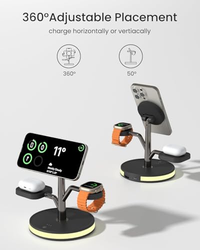 Wireless Charging Station, 3 in 1 Magnetic Magsafe Charger for Apple Device | Fast Charging Tree-Shaped Stand with 20W Adapter, Qi-Certified Charger for iPhone 12-17 Series, Apple Watch, AirPods - image 6