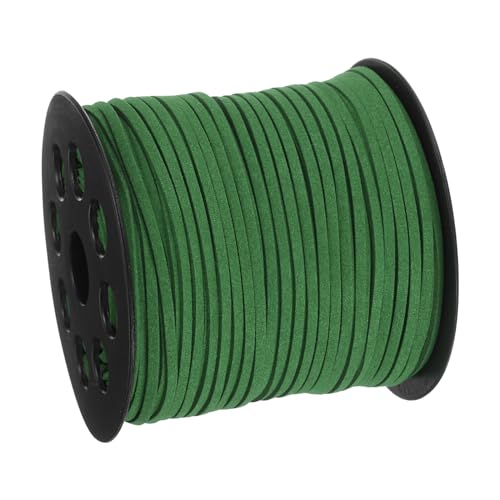 QUARKZMAN Cordón de Ante, 90 Metros (98.43 Yardas) de Hilo de Cuero Plano de 2.6mm para Bolsos, Cordones de Zapatos, Manualidades DIY, Pulseras, Color Verde Oscuro, 1 Rollo