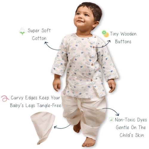 Image of POLKA TOTS 100% Cotton Elegant Traditional Dhoti Kurta Set for Baby Boys | Ultra-soft Cotton Ethnic Dress for Festivals and Weddings | Traditional Angrakha Dress for Kids Boys
