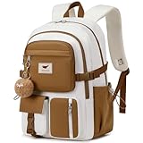 Laptop Backpack 15.6 Inch Kids Elementary Middle High School Bag College Backpacks Anti Theft Travel Back Pack Large Bookbags for Teens Girls Women Students (Beige Khaki)