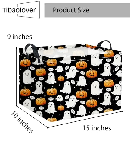 Image of Halloween Basket Cute Baskets for Kids Pumpkin Basket Rectangular Storage Bin Organizer Box Room Decor(Black Ghost Pumpkin)