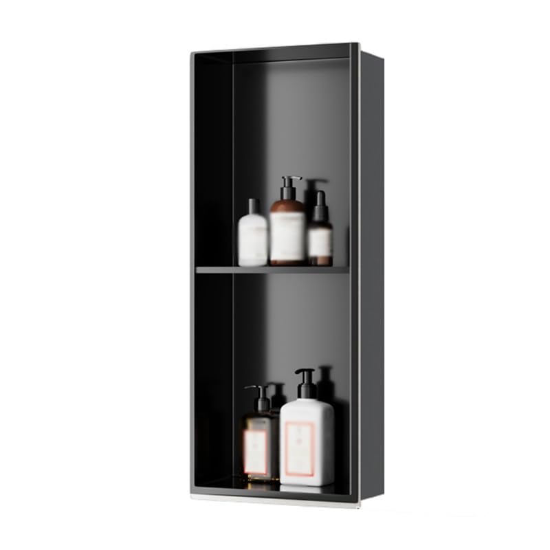 Étagère de douche étanche LED alcôve inox caddy de rangement noir sans carrelage 70cm