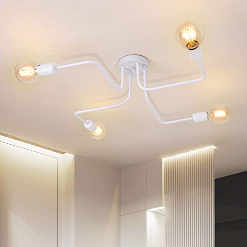 OYIPRO Moderno Iluminación de techo Blanco Lámparas de araña 4 E27 Portalámparas para salón comedor Bar Restaurante cafeteria (Sin bombilla) Cover