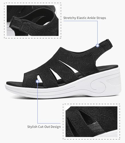 Image of Womens Wedge Sandals Platform Walking Sandals Open Toe Ankle Elastic Strap Casual Comfortable Summer Dressy
