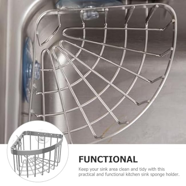 Luxshiny Sink Sponge Holder with Suction Cup - Stainless Steel Corner Sink Holder Sink Organizer for Kitchen Bathroom, No Drilling Triangle Soap Holder