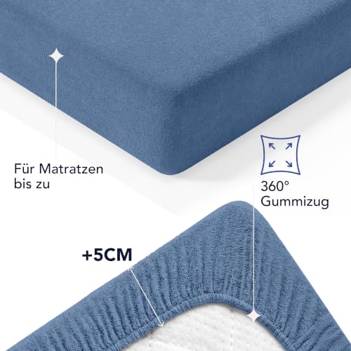 Dreamzie Spannbettlaken 90x200 Hellblau - Frottee 80% Baumwolle, Oeko-Tex – Ansicht 3