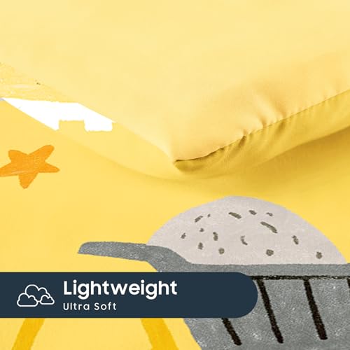 Image of Wake In Cloud - Toddler Bedding Set for Boys, Construction Car Excavator Truck, 4 Pieces Soft Crib Bed Set Including Comforter, Sheets and Pillowcase, Yellow